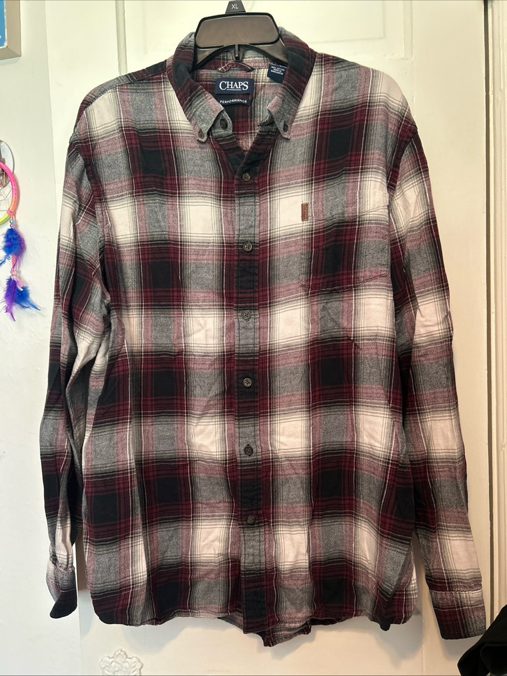 Chaps Men’s Burgundy, Black & White Plaid Button-Down Shirt XXL